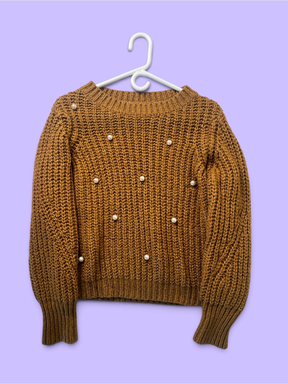 Vero Moda Pearl-Embellished Chunky Knit Sweater - Camel Brown